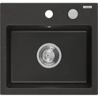 Mexen Milo granieten gootsteen 1-kompartment 435 x 410 , zwart/goud metallic, chroom sifon - 6505441000-75