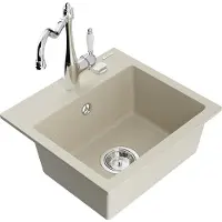 Mexen Milo granieten spoelbak 1-koer met keukenmengkraan Carla, beige - 6505-69-670700-00