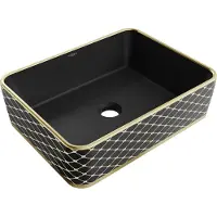 Mexen Catia opzetwastafel 48 x 37 cm, zwart mat/goud rasterpatroon - 21314879