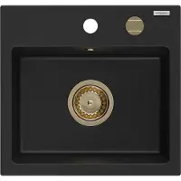 Mexen Milo granieten gootsteen 1-komor 435 x 410 , zwart, gouden sifon - 6505441000-77-G
