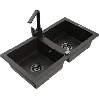 Mexen Mario granieten gootsteen 2-delig met keukenkraan Rita, zwart/goud metallic - 6504-75-670300-70-B