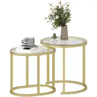 HOMCOM - Salontafel-Set - Set van 2 - Staal - Gehard glas - Goud