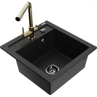 Mexen Vito granieten spoelbak 1-komer met keukenmengkraan Duero, zwart - 6503-77-671600-50-B