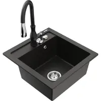 Mexen Vito granieten gootsteen met 1 spoelbak en keukenmengkraan Savita, zwart/gouden metallic - 6503-75-672601-70