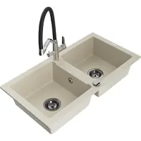 Mexen Mario granieten gootsteen 2-kamer met keukenkraan Duo, beige - 6504-69-671701-07-B