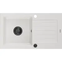 Mexen Pablo granieten spoelbak 1-komorige met afdruiprek 752 x 436 , wit, zwarte sifon - 6510751010-20-B