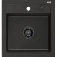 Mexen Vito granieten gootsteen 1-compartiment 520 x 490 , zwart/goud metallic, zwarte sifon - 6503521000-75-B