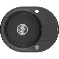 Mexen Kevin granieten spoelbak met 1 bak en afdruiprek 586 x 458 , zwart gespikkeld, chroom sifon - 6517581005-76