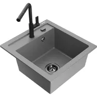 Mexen Vito granieten spoelbak 1-komers met keukenkraan Flora, grijs - 6503-71-670401-70-B