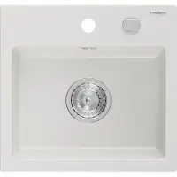 Mexen Milo granieten spoelbak 1-komoors 435 x 410 , wit, sifon chroom - 6505441000-20
