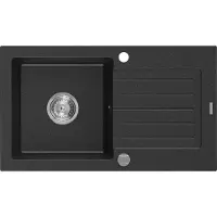 Mexen Pablo granitische gootsteen met 1 bak en afdruiprek 752 x 436 , zwart/zilveren metallic, chroom sifon - 6510751010-73