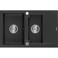 Mexen Gaspar granieten gootsteen 1,5-kamer met afdruiprek 737 x 475 , zwart/zilver metallic, chrom sifon - 6507731505-73