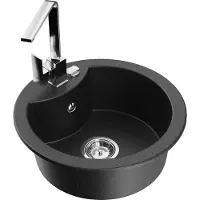 Mexen Diego granieten spoelbak 1-komparty met keukenmengkraan Rita, zwart/zilver metallic - 6512-73-670300-00