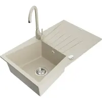 Mexen Cesar granieten spoelbak 1-komorige met afdruiprek en keukenkraan Telma, beige - 6514-69-670200-69