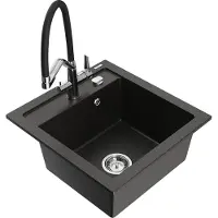 Mexen Vito granieten gootsteen 1-komors met Duo keukenkraan, zwart/goud metallic - 6503-75-671701-07