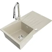 Mexen Cesar granieten spoelbak met 1 bak en afdruiprek en keukenmengkraan Elia, beige - 6514-69-670101-00