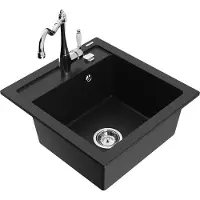 Mexen Vito 1-komorige granieten spoelbak met keukenkraan Carla, zwart - 6503-77-670700-00