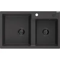 Mexen Tomas granieten gootsteen 2-kamer 800 x 500 , zwart gespikkeld, zwarte sifon - 6516802000-76-B
