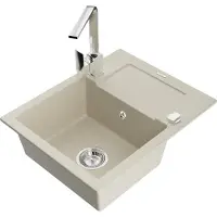 Mexen Enzo granieten gootsteen 1-komorige met afdruiprek en keukenmengkraan Rita, beige - 6506-69-670300-00