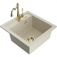 Mexen Vito granieten gootsteen 1-komorige met keukenmengkraan Carla, beige - 6503-69-670700-50