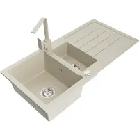 Mexen Andres granieten gootsteen 1,5-komers met lekbak en keukenmengkraan Rita, beige - 6515-69-670300-69