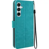 Mayaxess , Foliohoes Geschikt voor Samsung Galaxy A55 Bescherming met polsband Multifunctionele flap, Turquoise