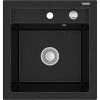 Mexen Vito granieten spoelbak 1-kamer 520 x 490 , zwart/zilver metallic, chroom sifon - 6503521000-73