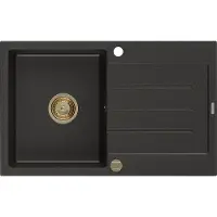 Mexen Bruno granieten gootsteen 1-komor met afdruiprek 795 x 495 , zwart/goud metallic, gouden sifon - 6513791010-75-G