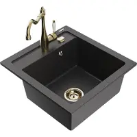 Mexen Vito granieten spoelbak met 1 bak met keukenmengkraan Carla, zwart gespikkeld - 6503-76-670700-50