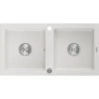 Mexen Mario granieten gootsteen 2-kamer 820 x 436 , wit, sifon chroom - 6504822000-20