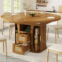 OKWISH Uitschuifbare Eettafel – Met Opberglades – Voor Eetkamer En Keuken – MDF Eikenlook – 118-158 x 118 x 77,1 cm