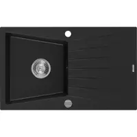 Mexen Cesar granieten spoelbak 1-kamer met afdruiprek 775 x 470 , zwart, sifon chroom - 6514771010-77