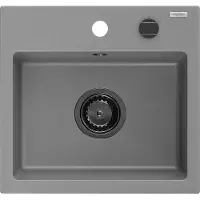 Mexen Milo granieten gootsteen 1-komor 435 x 410 , grijs, zwarte sifon - 6505441000-71-B