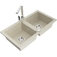 Mexen Mario granieten spoelbak 2-komor met keukenkraan Rita, beige - 6504-69-670300-00