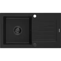 Mexen Pablo granieten spoelbak 1-komorig met afdruiprek 752 x 436 , zwart, zwarte sifon - 6510751010-77-B