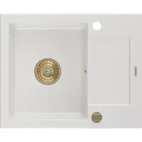 Mexen Enzo granieten spoelbak 1-kompartment met afdruipgedeelte 576 x 465 , wit, gouden sifon - 6506571005-20-G