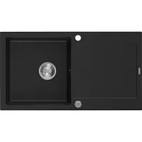 Mexen Leo granieten spoelbak 1-kuips met afdruiprek 900 x 500 , zwart, chroom sifon - 6501901010-77