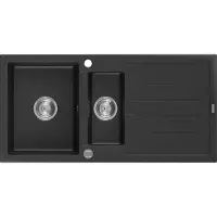 Mexen Andres granitische gootsteen 1,5-bak met afdruiprek 1000 x 500 , zwart/zilver metallic, chromen sifon - 6515101510-73