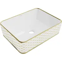 Mexen Catia opzetwastafel 48 x 37 cm, wit/goud ruitpatroon - 21314809