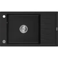 Mexen Elias granieten gootsteen 1-komor met afdruiprek 795 x 480 , zwart, chromen sifon - 6511791005-77