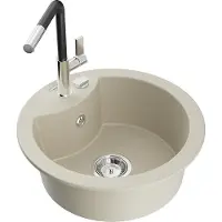 Mexen Diego granieten spoelbak 1-komor met keukenkraan Flora, beige - 6512-69-670401-07