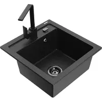 Mexen Vito granieten gootsteen 1-komor met keukenmengkraan Rita, zwart/zilver metallic - 6503-73-670300-70-B