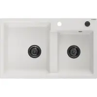 Mexen Tomas granieten spoelbak 2-vaks 800 x 500 , wit, zwarte sifon - 6516802000-20-B