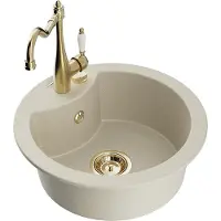 Mexen Diego granieten spoelbak 1-komers met keukenkraan Carla, beige - 6512-69-670700-50
