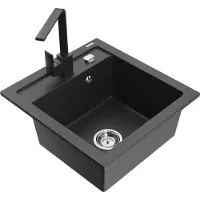 Mexen Vito granieten spoelbak met 1 bak en keukenmengkraan Rita, zwart gespikkeld - 6503-76-670300-76