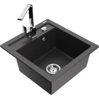 Mexen Vito granieten spoelbak met 1 compartiment en keukenmengkraan Rita, zwart gespikkeld - 6503-76-670300-00