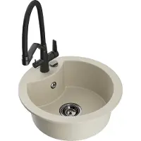 Mexen Diego granieten spoelbak 1-komerig met keukenmengkraan Duo, beige - 6512-69-671701-70-B