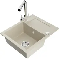 Mexen Enzo granieten spoelbak met 1 bak, afdruiprek en keukenkraan Duero, beige - 6506-69-671600-00