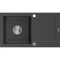Mexen Pablo granieten gootsteen 1-kamer met afdruiprek 752 x 436 , zwart gespikkeld, chroom sifon - 6510751010-76