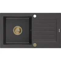 Mexen Pablo granieten gootsteen 1-komoer met afdruiprek 752 x 436 , zwart gespikkeld, gouden sifon - 6510751010-76-G